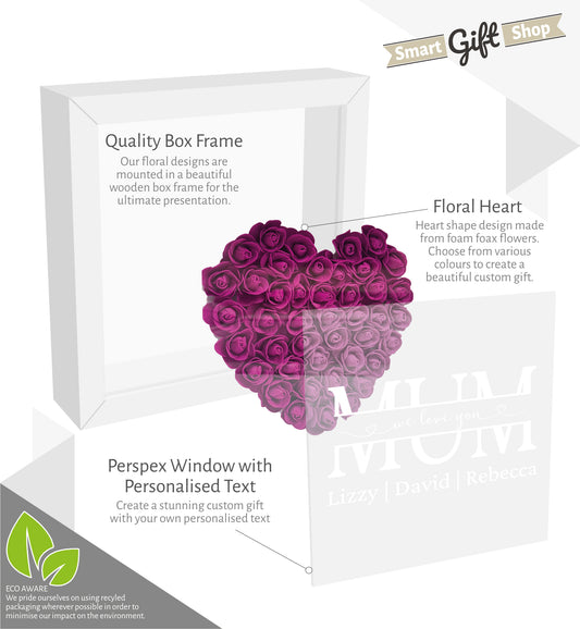 Personalised Framed Flower Floral Heart Grandmother Nanny Grandma Custom Birthday Keepsake Unique Gift Heart Flower Roses Shadow Box Frame