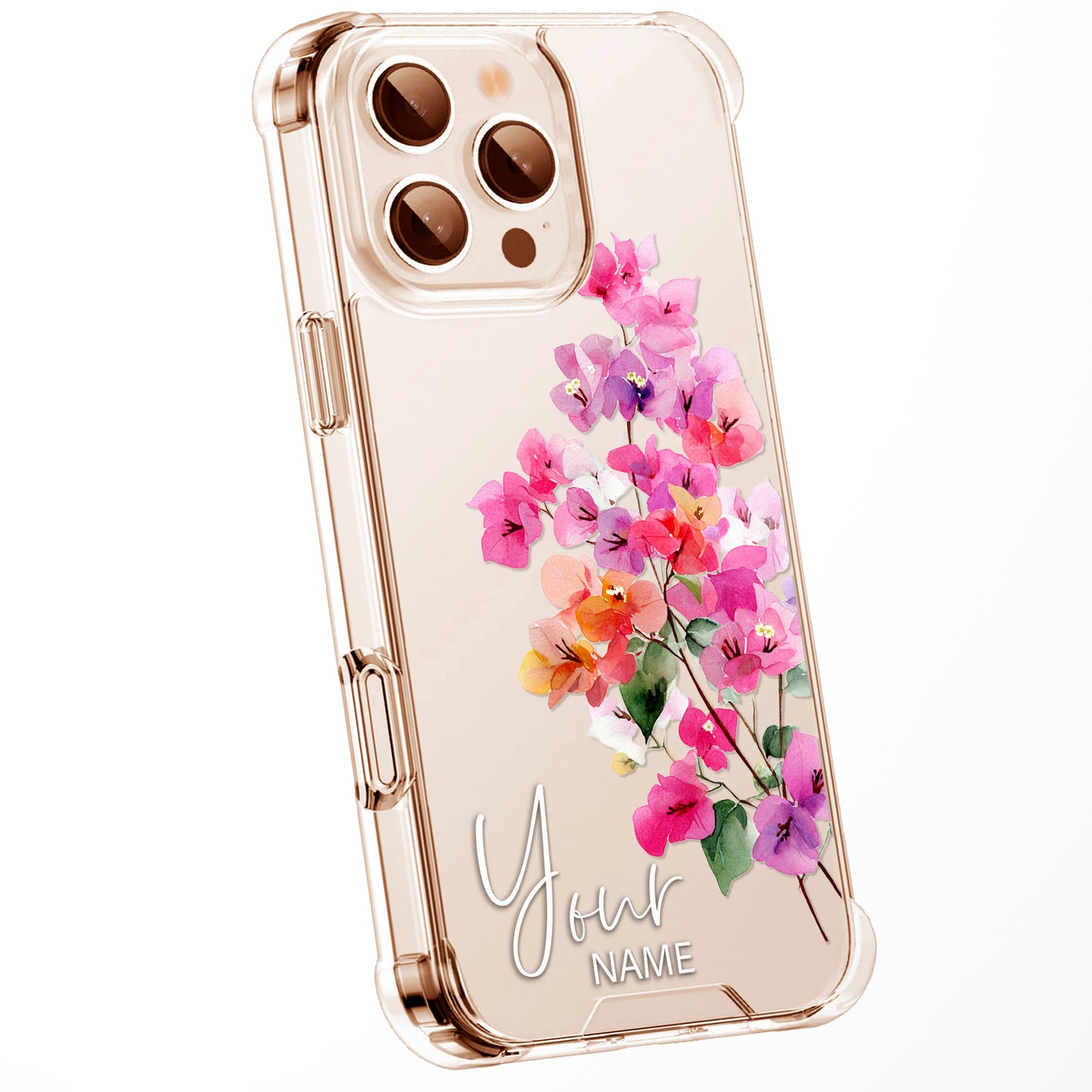 Personalised Floral Phone Case Custom Watercolour Pressed Flowers Luxury Cover, CLEAR Cover Roses iPhone 16 15 13 12 11 Plus Pro Samsung