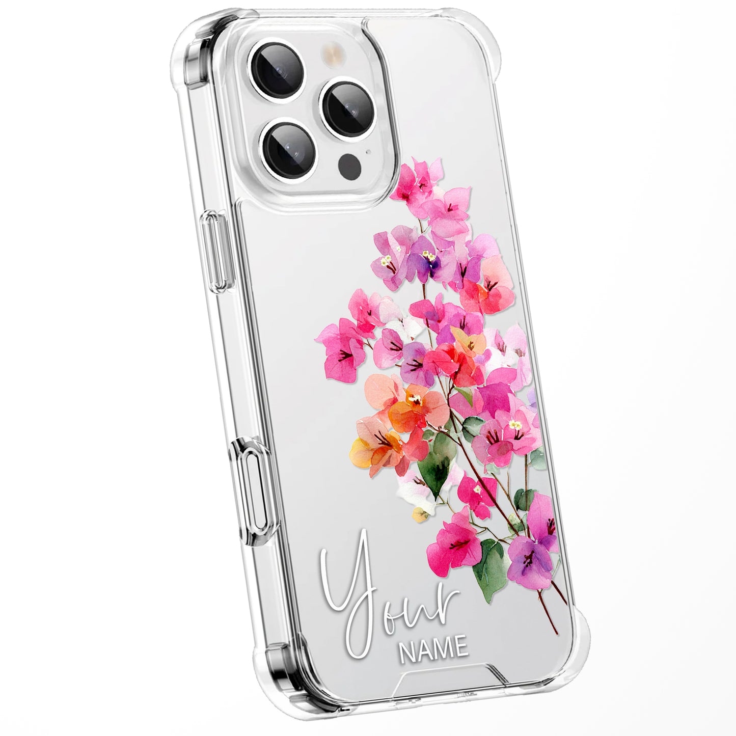 Personalised Floral Phone Case Custom Watercolour Pressed Flowers Luxury Cover, CLEAR Cover Roses iPhone 16 15 13 12 11 Plus Pro Samsung