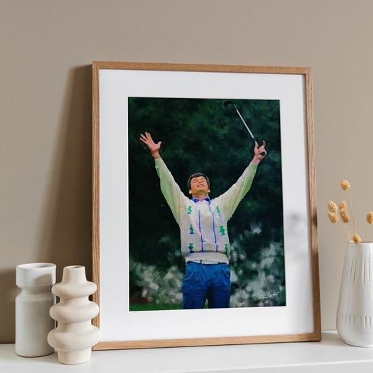 Limited Edition Sir Nick Faldo Portrait Augusta Masters 1990 Champion, Oil Style Artwork Fine Art Print (Unframed)