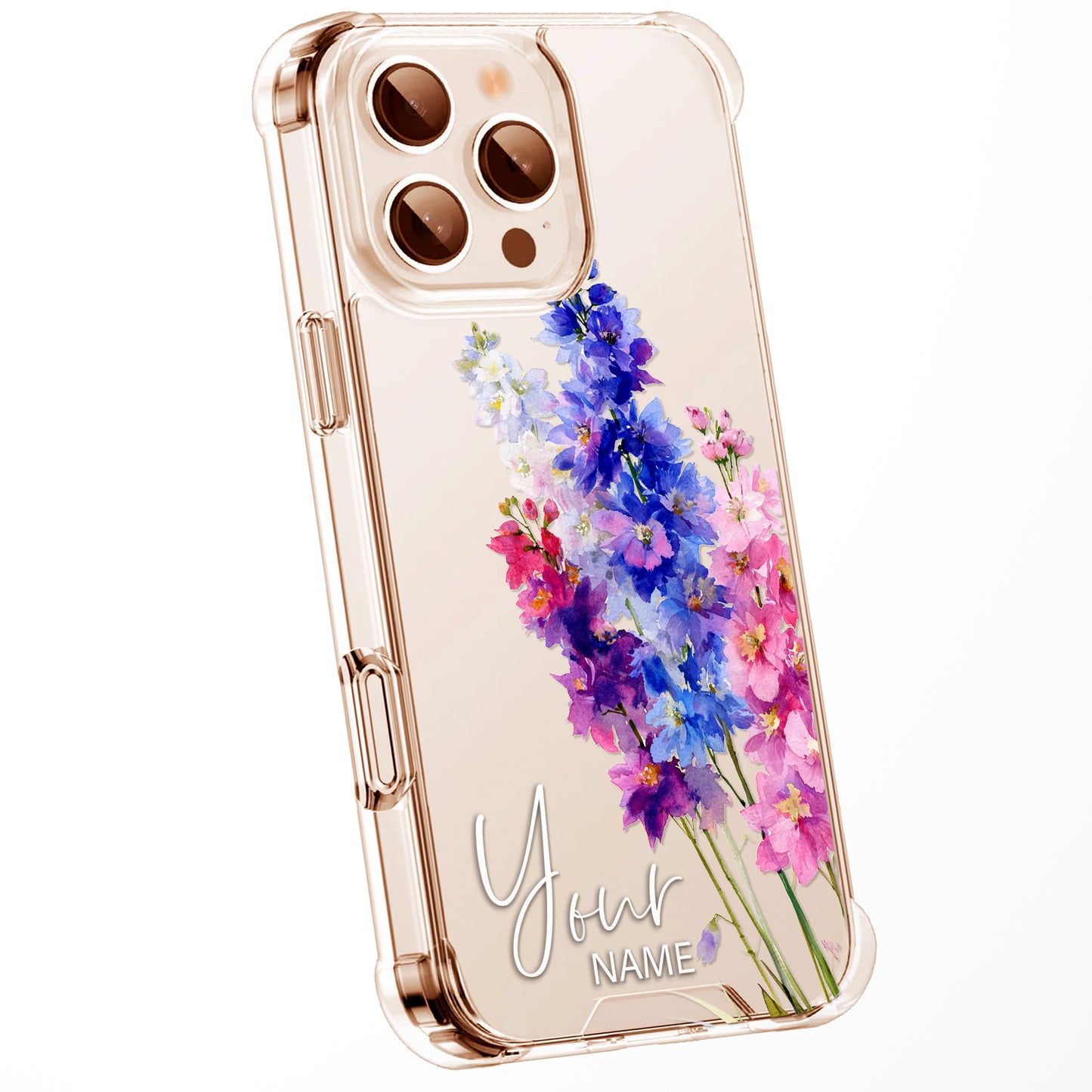 Personalised Floral Phone Case Custom Watercolour Pressed Flowers Luxury Cover, CLEAR Cover Roses iPhone 16 15 13 12 11 Plus Pro Samsung