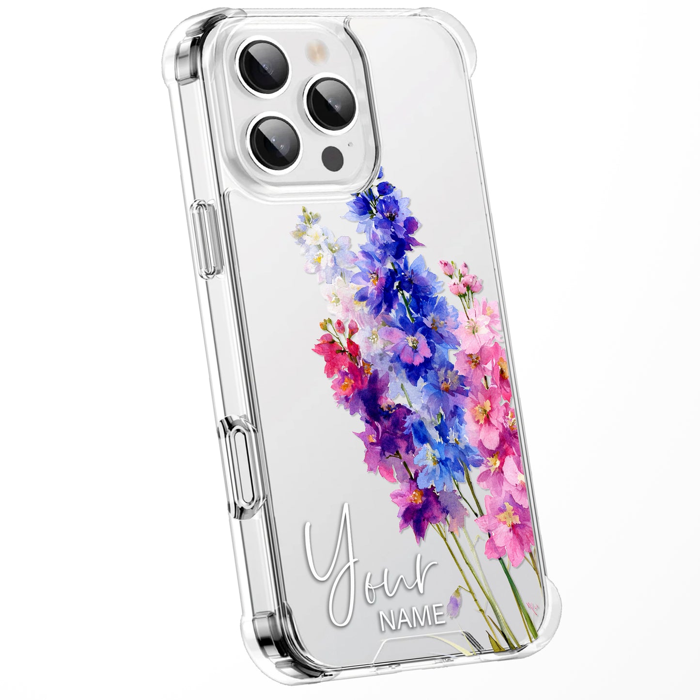 Personalised Floral Phone Case Custom Watercolour Pressed Flowers Luxury Cover, CLEAR Cover Roses iPhone 16 15 13 12 11 Plus Pro Samsung