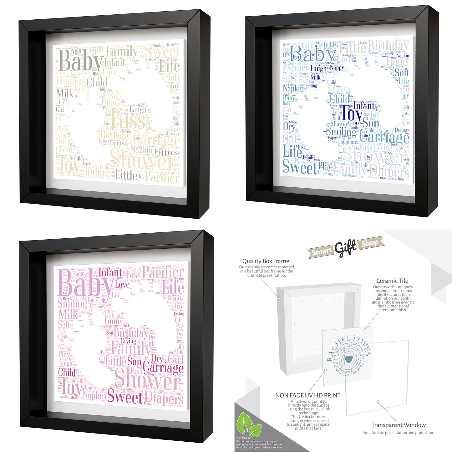 Personalised Baby Celebration Artwork- Framed CERAMIC TILE Print - Baby Feet Design