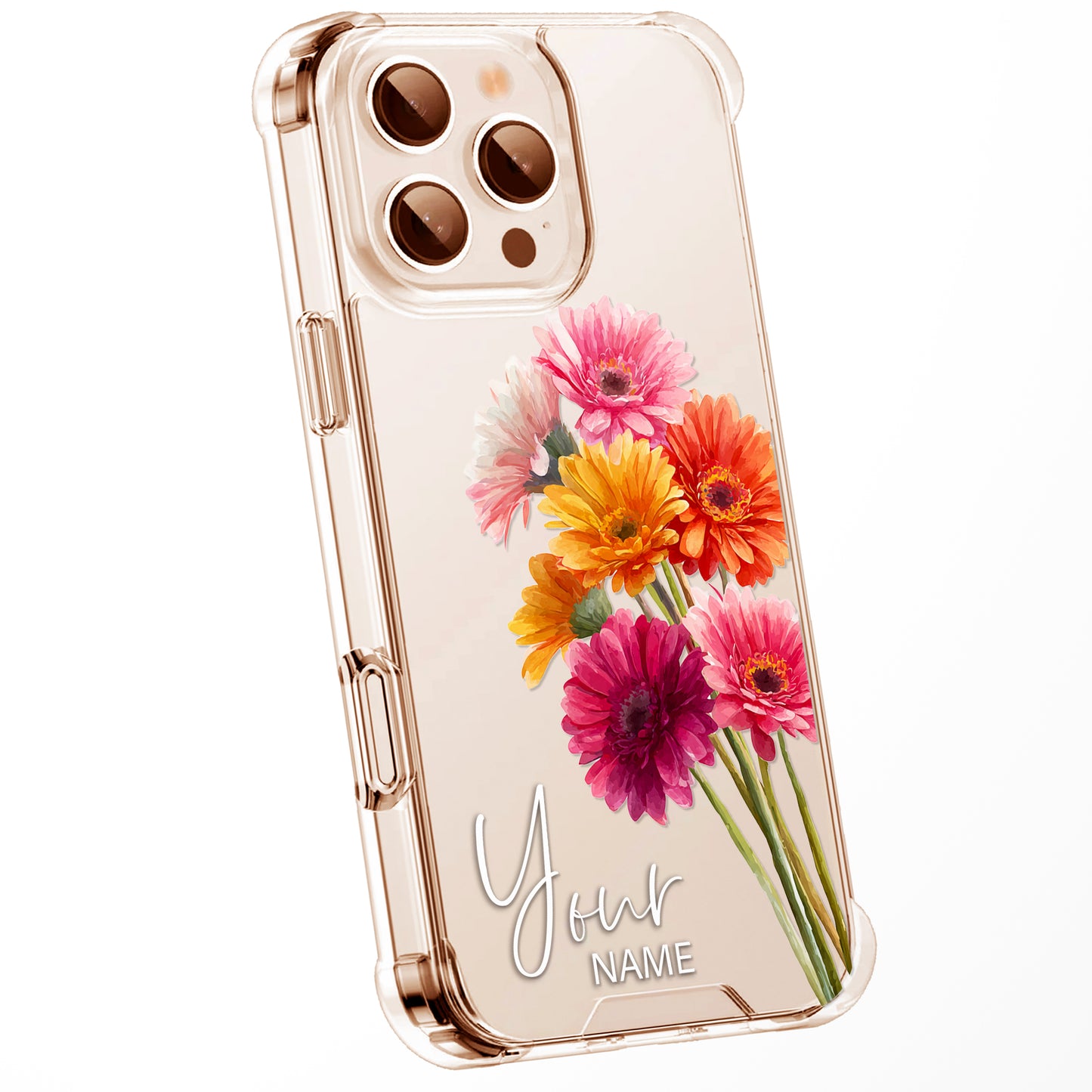 Personalised Floral Phone Case Custom Watercolour Pressed Flowers Luxury Cover, CLEAR Cover Roses iPhone 16 15 13 12 11 Plus Pro Samsung