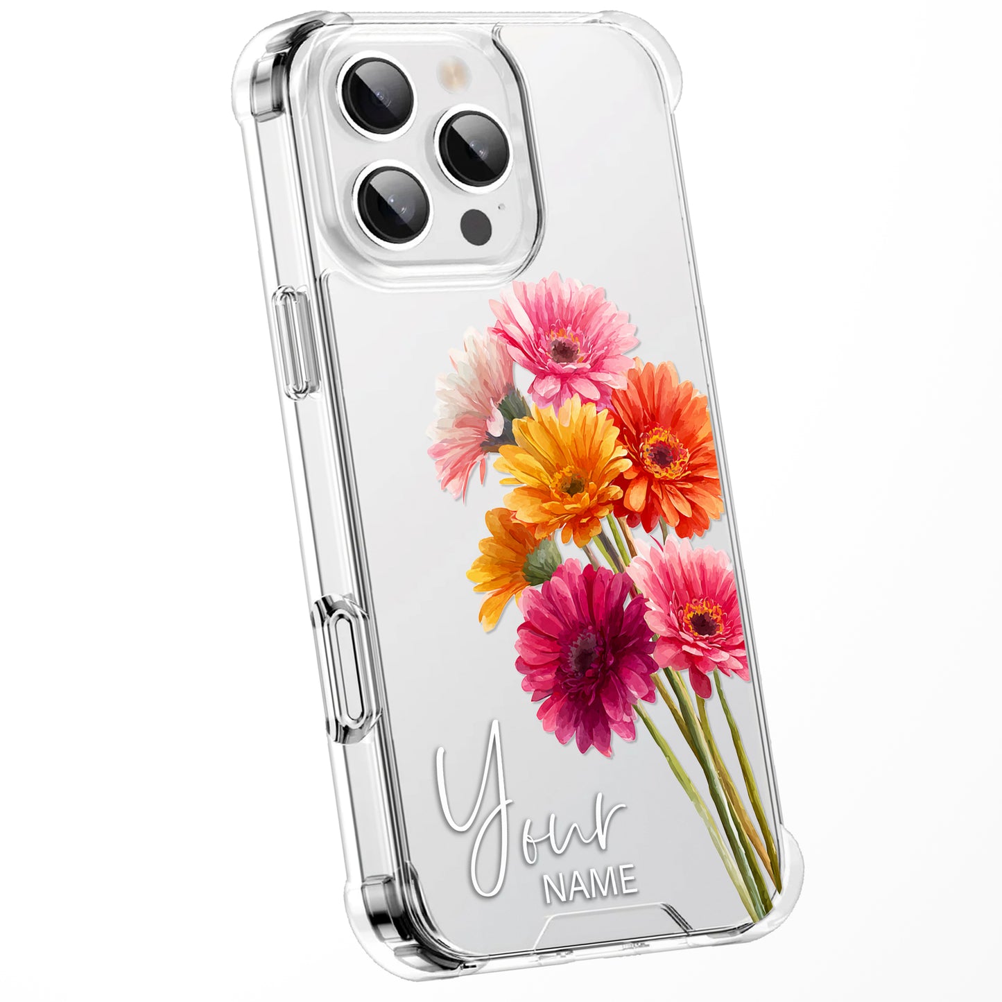 Personalised Floral Phone Case Custom Watercolour Pressed Flowers Luxury Cover, CLEAR Cover Roses iPhone 16 15 13 12 11 Plus Pro Samsung