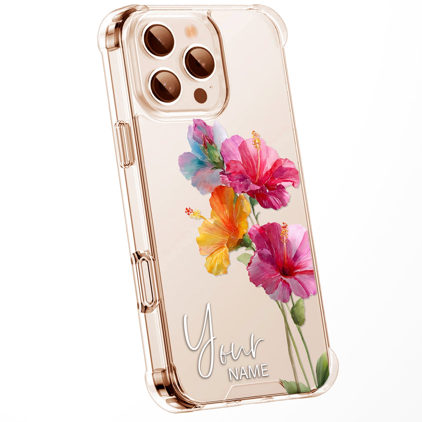 Personalised Floral Phone Case Custom Watercolour Pressed Flowers Luxury Cover, CLEAR Cover Roses iPhone 16 15 13 12 11 Plus Pro Samsung