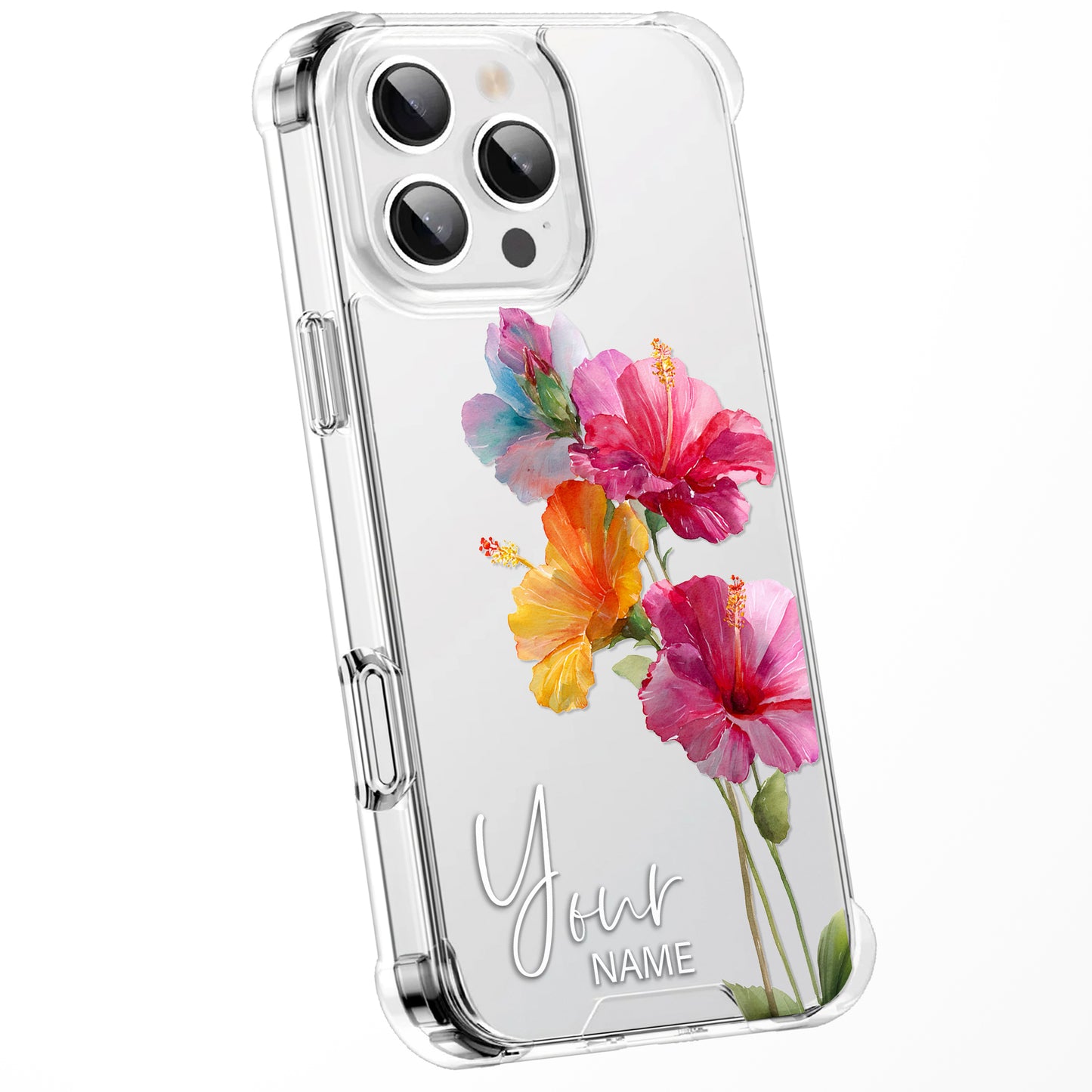 Personalised Floral Phone Case Custom Watercolour Pressed Flowers Luxury Cover, CLEAR Cover Roses iPhone 16 15 13 12 11 Plus Pro Samsung
