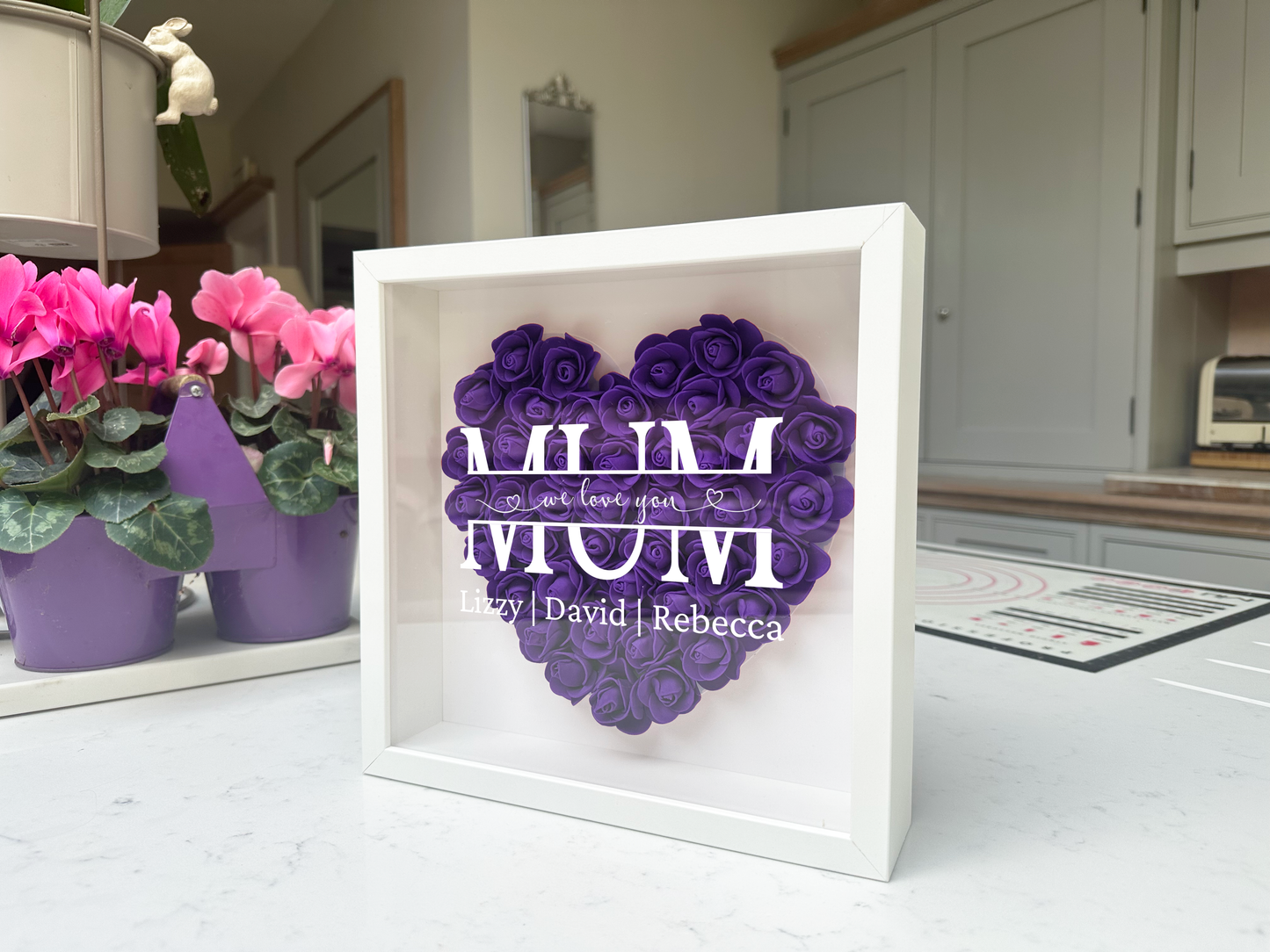 Personalised Framed Flower Floral Heart Mother's Day Custom Birthday Keepsake Unique Gift for Mum Mother Shadow Box Frame