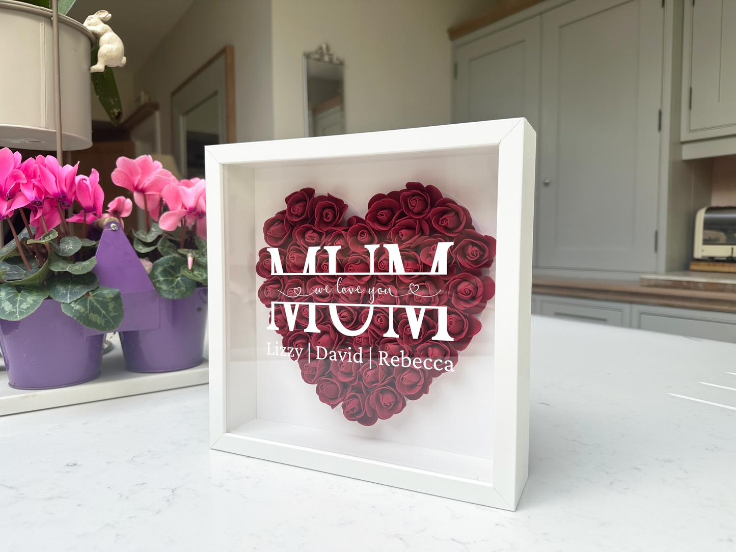 Personalised Framed Flower Floral Heart Mother's Day Custom Birthday Keepsake Unique Gift for Mum Mother Shadow Box Frame