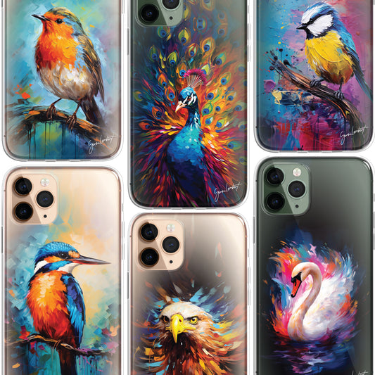 British Birds Phone Case Palette Knife Art CLEAR Cover Case for iPhone 15 14 13 12 Pro +
