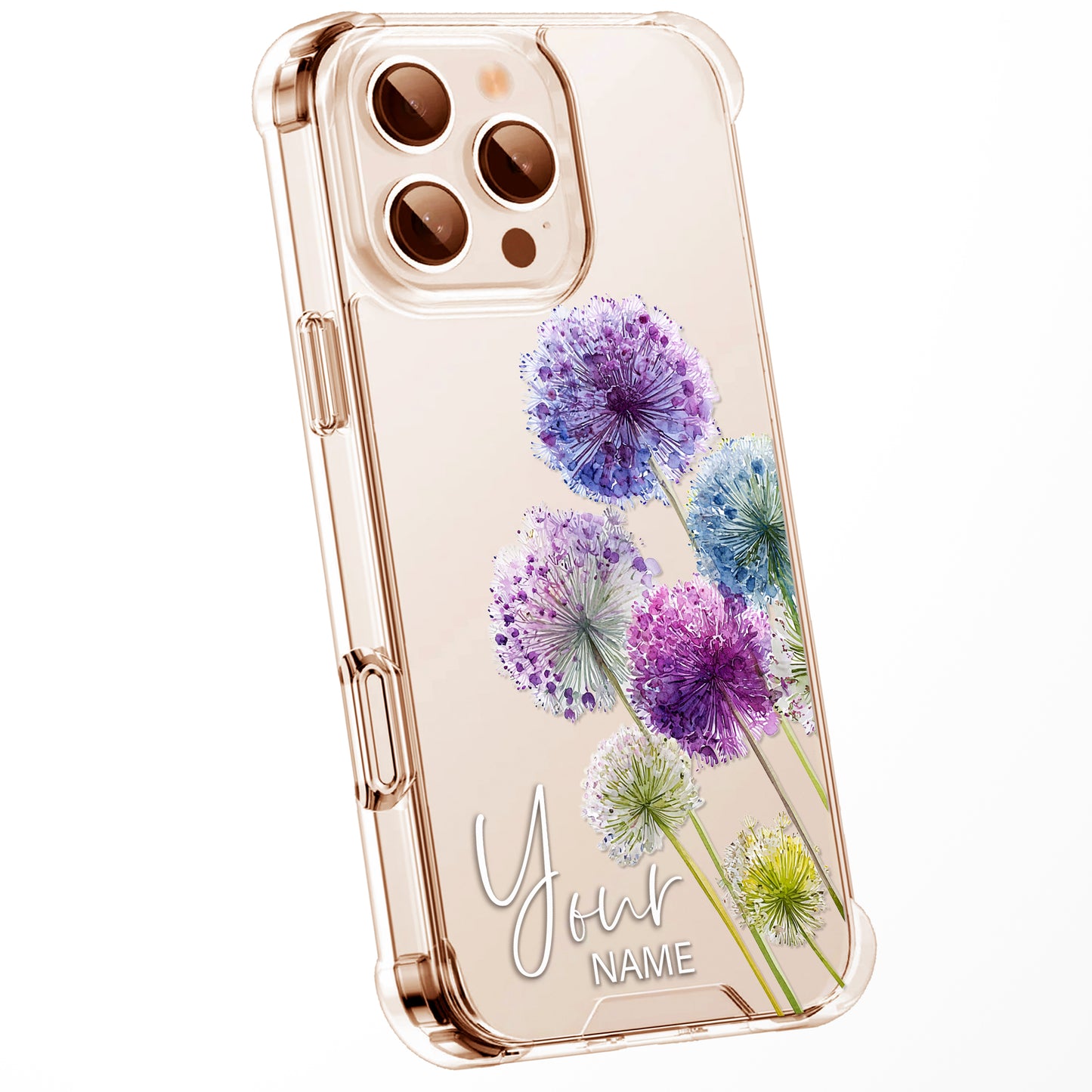 Personalised Floral Phone Case Custom Watercolour Pressed Flowers Luxury Cover, CLEAR Cover Roses iPhone 16 15 13 12 11 Plus Pro Samsung