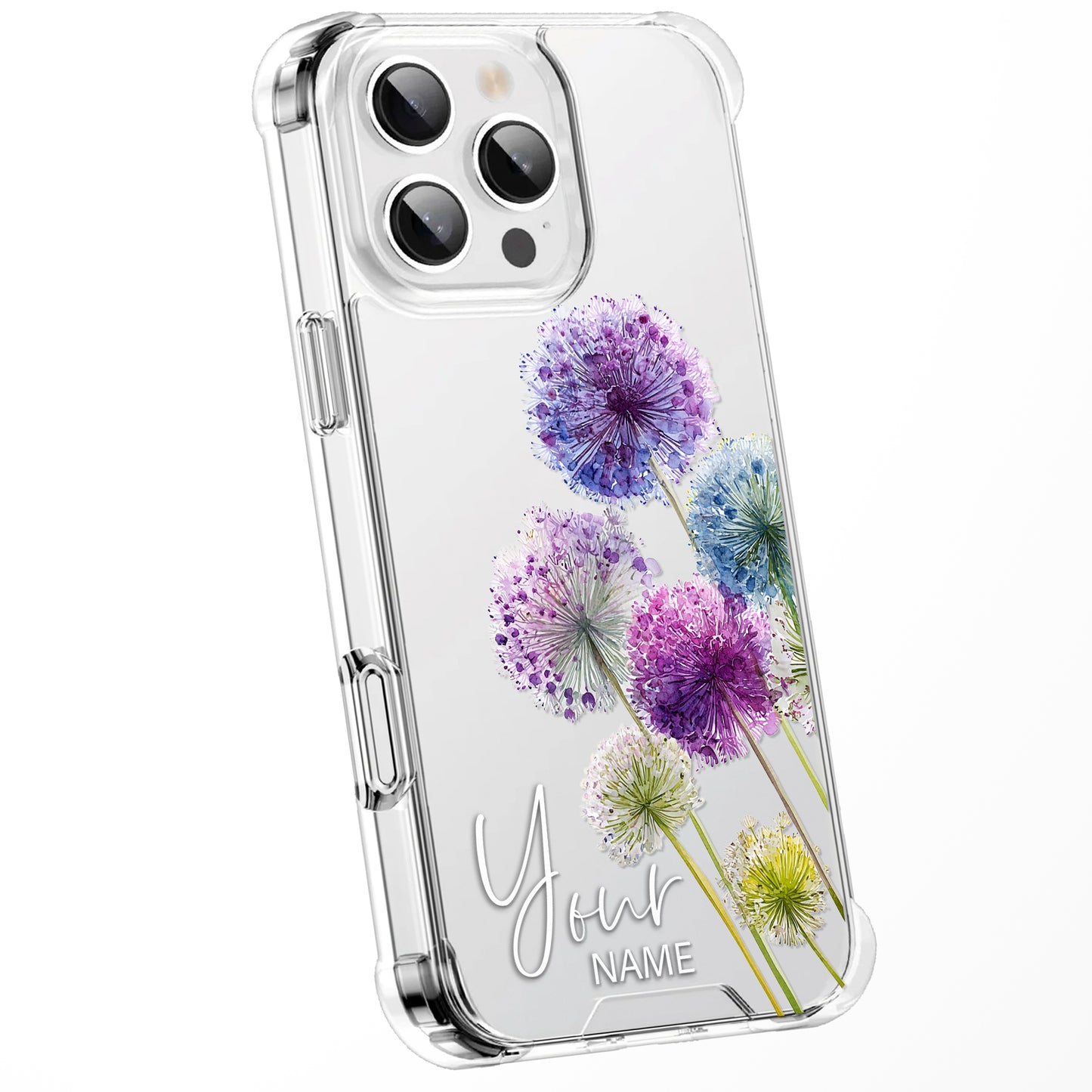 Personalised Floral Phone Case Custom Watercolour Pressed Flowers Luxury Cover, CLEAR Cover Roses iPhone 16 15 13 12 11 Plus Pro Samsung