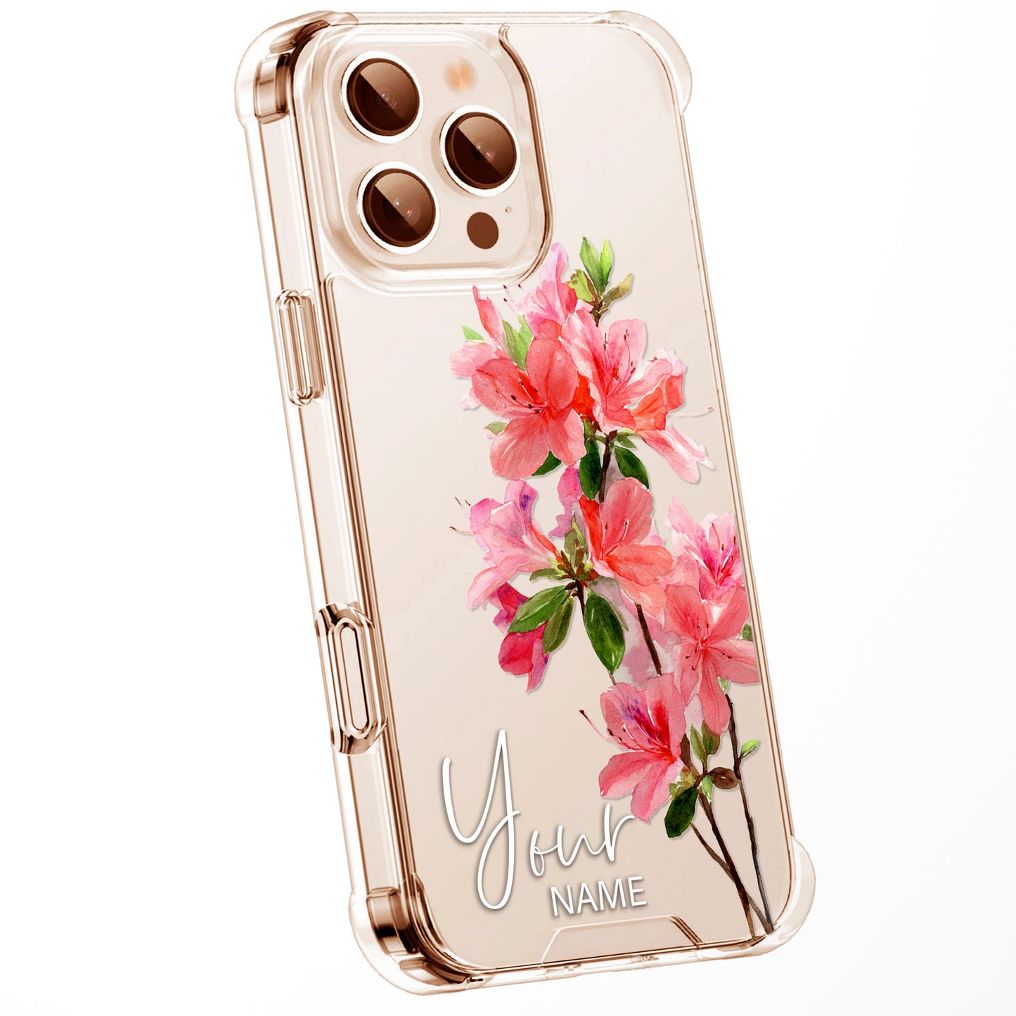 Personalised Floral Phone Case Custom Watercolour Pressed Flowers Luxury Cover, CLEAR Cover Roses iPhone 16 15 13 12 11 Plus Pro Samsung