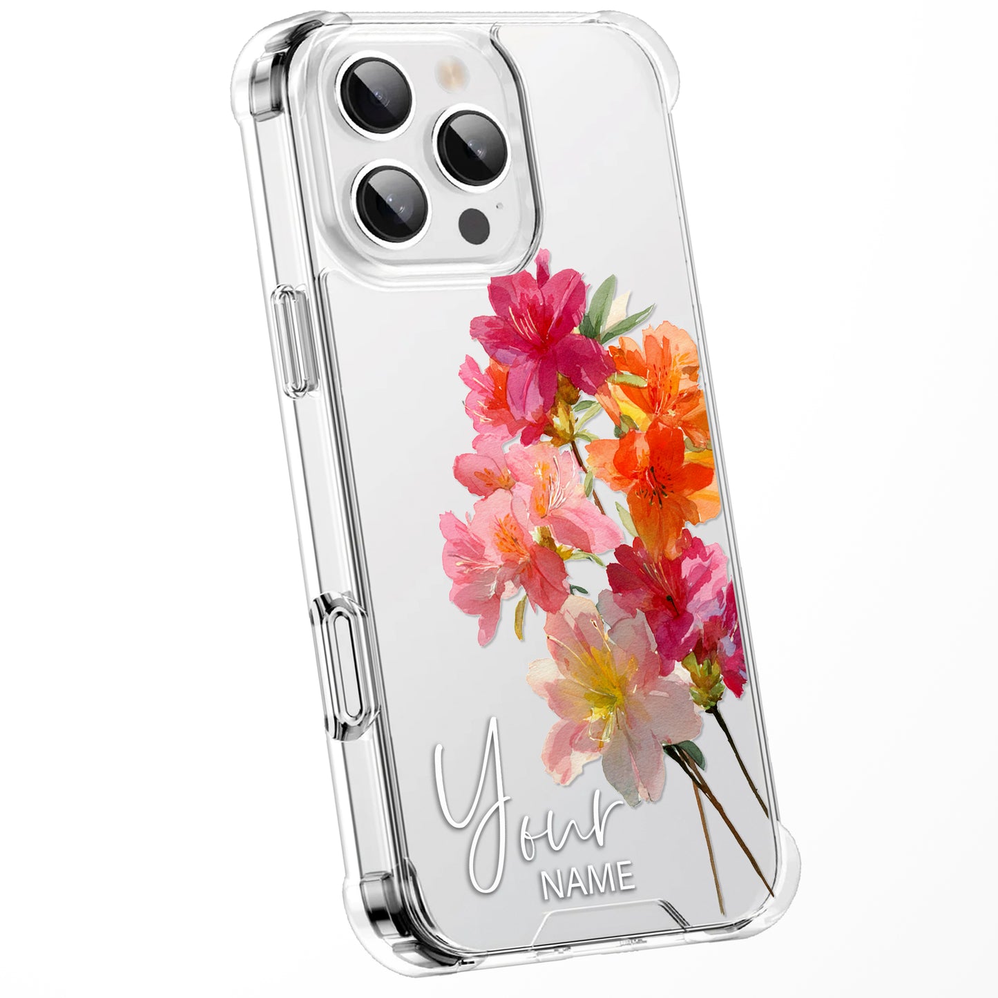 Personalised Floral Phone Case Custom Watercolour Pressed Flowers Luxury Cover, CLEAR Cover Roses iPhone 16 15 13 12 11 Plus Pro Samsung