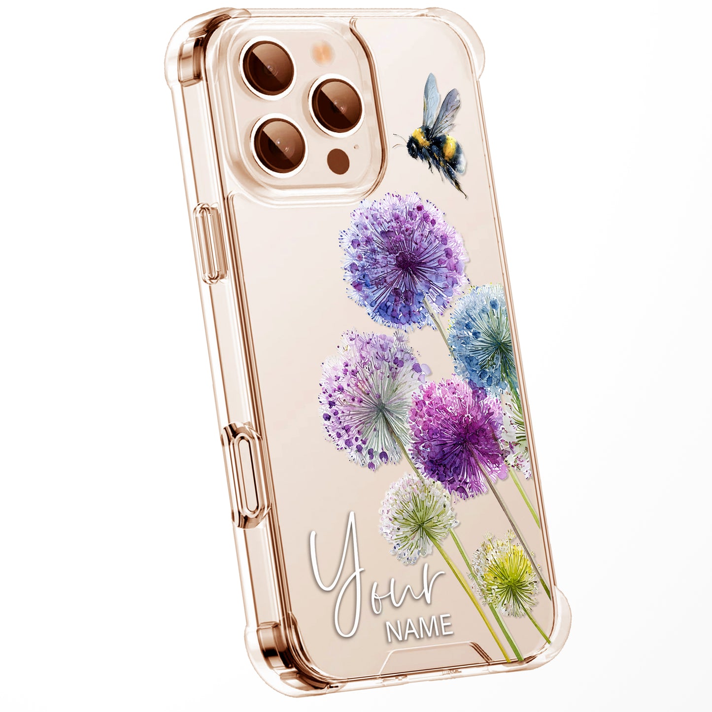 Personalised Floral Phone Case Custom Watercolour Pressed Flowers Luxury Cover, CLEAR Cover Roses iPhone 16 15 13 12 11 Plus Pro Samsung