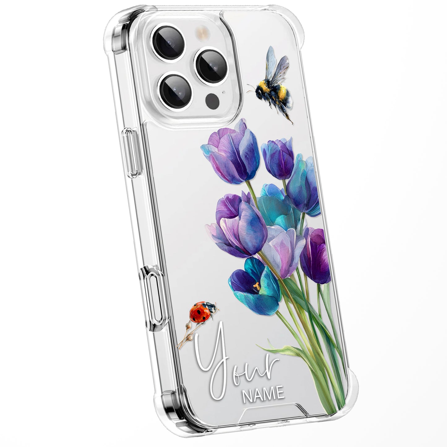 Personalised Floral Phone Case Custom Watercolour Pressed Flowers Luxury Cover, CLEAR Cover Roses iPhone 16 15 13 12 11 Plus Pro Samsung