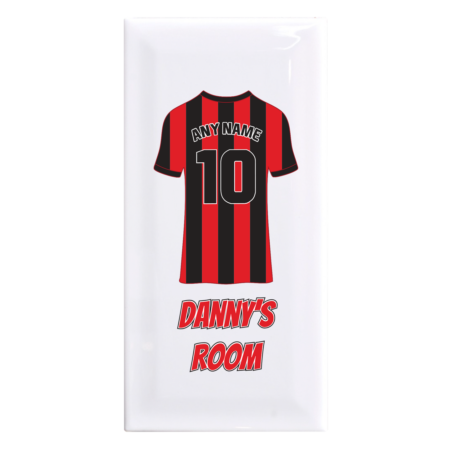 Personalised Premium Ceramic Children's Football Door Plaque - Premier Championship Football Team Shirt Style