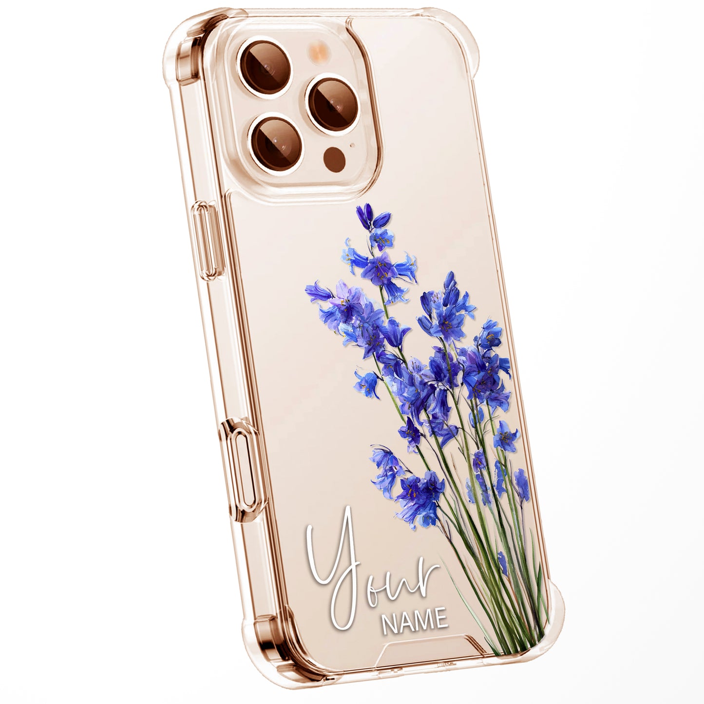 Personalised Floral Phone Case Custom Watercolour Pressed Flowers Luxury Cover, CLEAR Cover Roses iPhone 16 15 13 12 11 Plus Pro Samsung