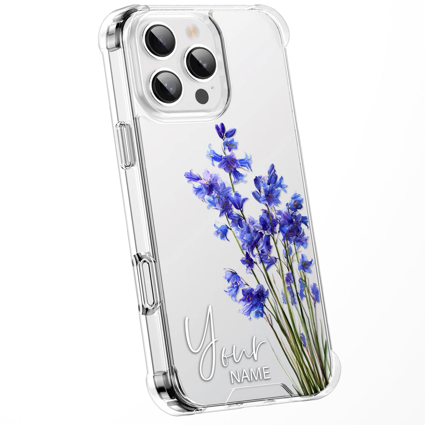 Personalised Floral Phone Case Custom Watercolour Pressed Flowers Luxury Cover, CLEAR Cover Roses iPhone 16 15 13 12 11 Plus Pro Samsung