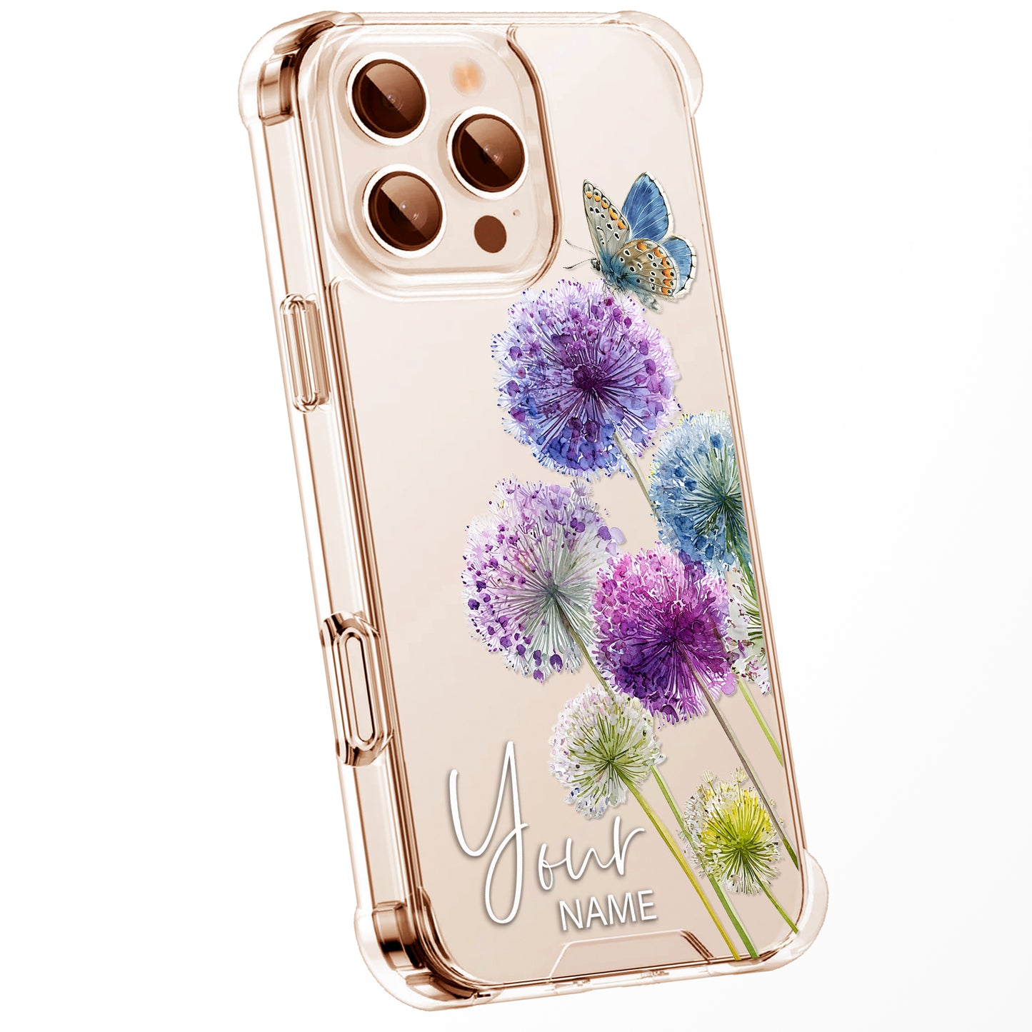 Personalised Floral Phone Case Custom Watercolour Pressed Flowers Luxury Cover, CLEAR Cover Roses iPhone 16 15 13 12 11 Plus Pro Samsung