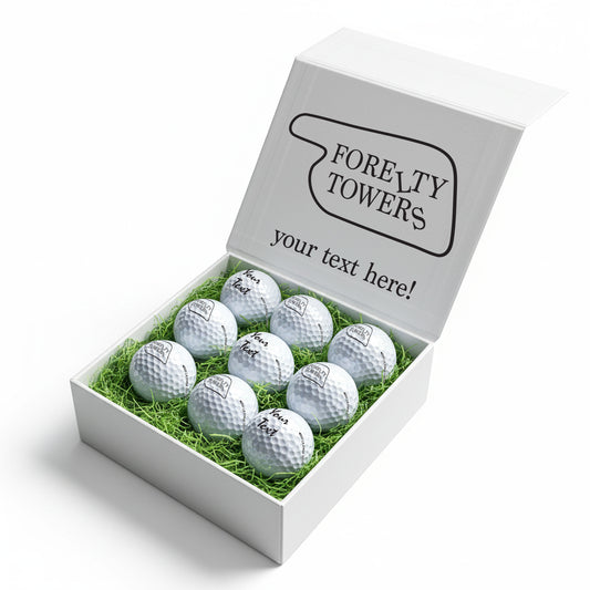 Forelty Towers Themed: Personalised Branded 9 Golf Ball Set in Customised Box - Golfer's Gift, Father's Day, Wedding Favour, Birthday, Fawlty Towers