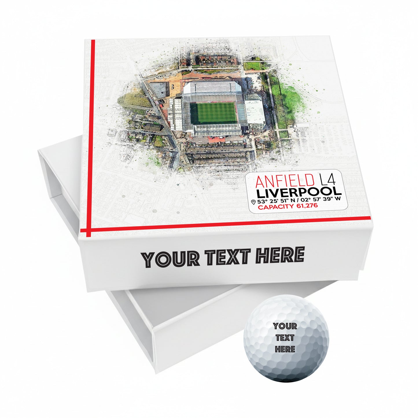 Personalised Branded 9 Golf Ball Set in Football Stadium Customised Box - Soccer Themed Golfer's Gift, Father's Day, Retirement, Birthday