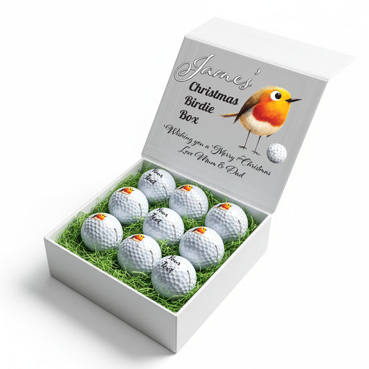 Christmas Design 2 Personalised Branded 9 Golf Ball Set in Customised Box - Themed Golfer's Gift, Father's Day, Retirement, Birthday