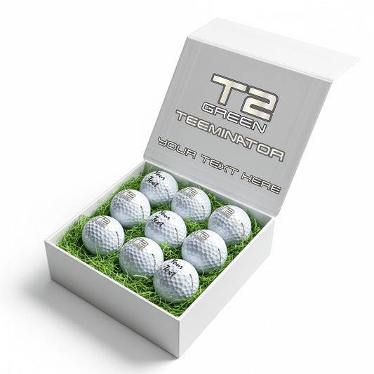 TEEMINATOR: Personalised Branded 9 Golf Ball Set in Customised Box - Novelty Movie Terminator Themed Golfer's Gift, Father's Day, Retirement, Birthday