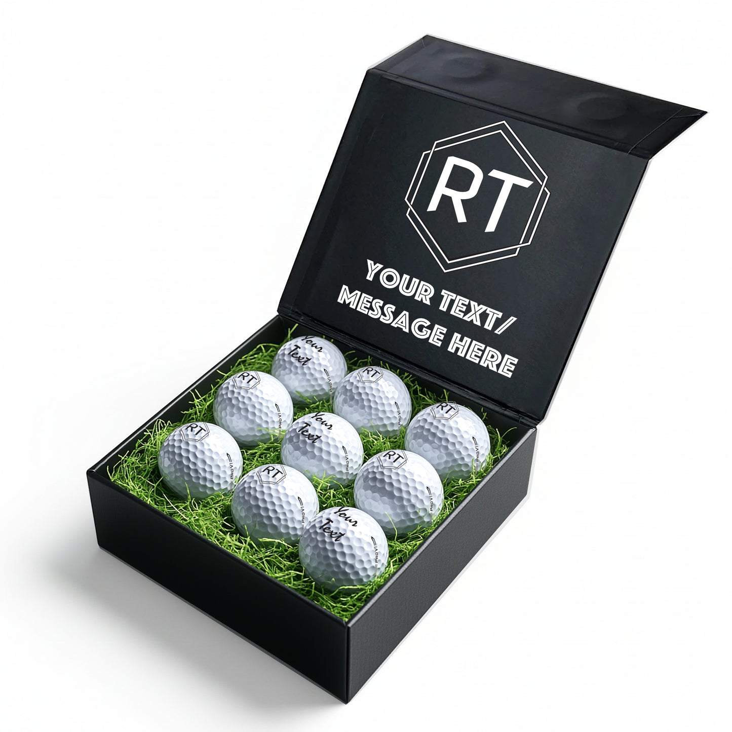 Personalised 9 Golf Ball Set in Customised Box - Your Own Monograms Initials with Branded Balls: Novelty Golfer's Gift, Father's Day, Birthday