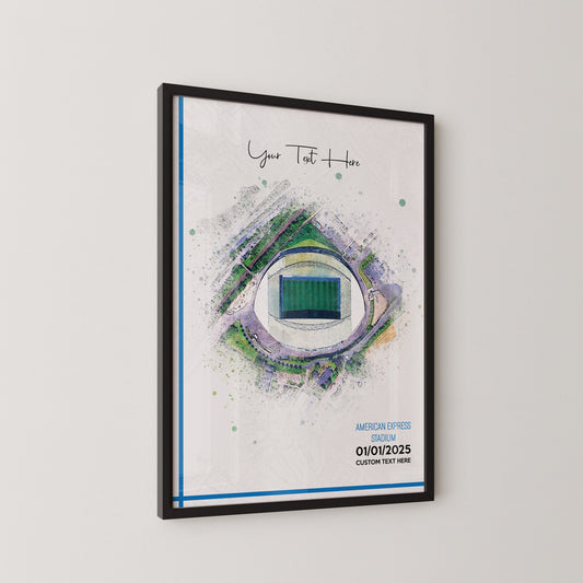 Brighton, 'American Express' Football Stadium Poster Artwork, Personalised Watercolour Art Print, Custom Aerial Layout - Framing options available ANY STADIUM Worldwide.
