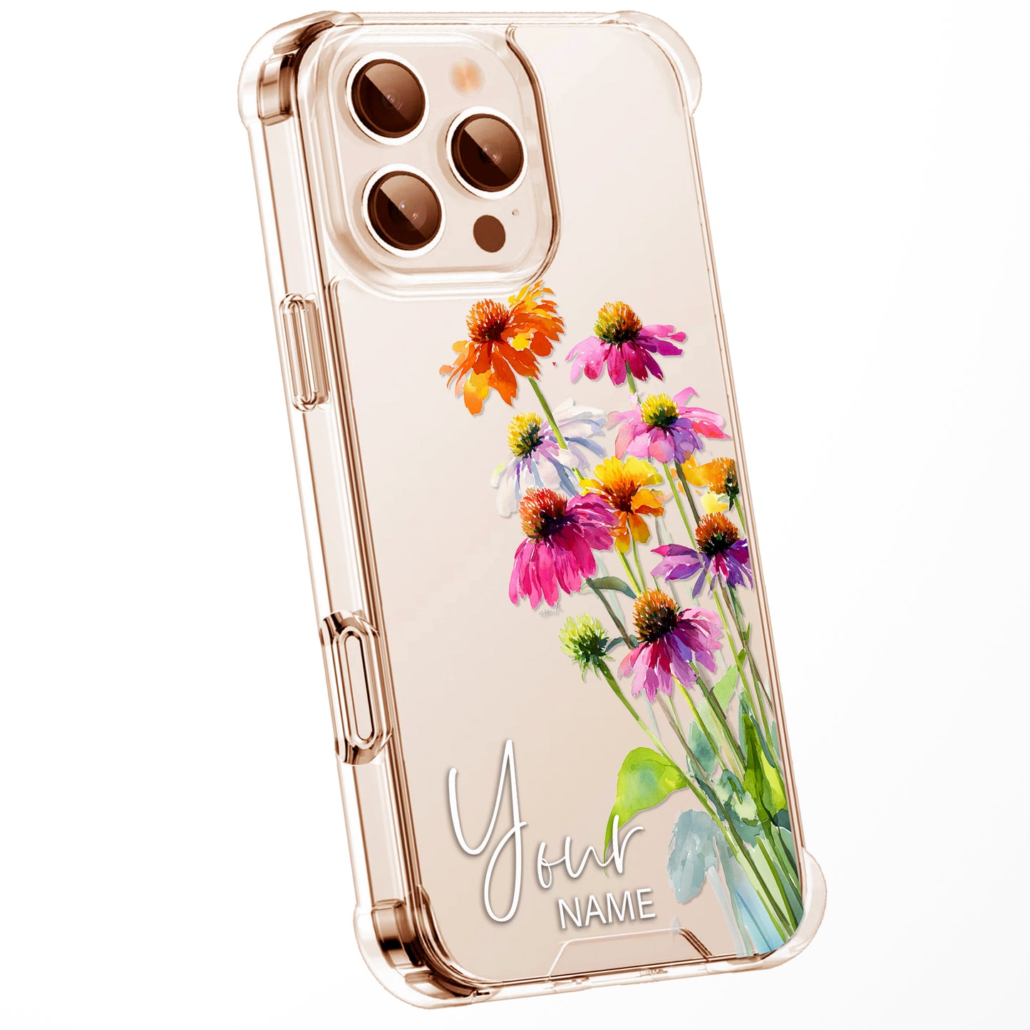 Personalised Floral Phone Case Custom Watercolour Pressed Flowers Luxury Cover, CLEAR Cover Roses iPhone 16 15 13 12 11 Plus Pro Samsung