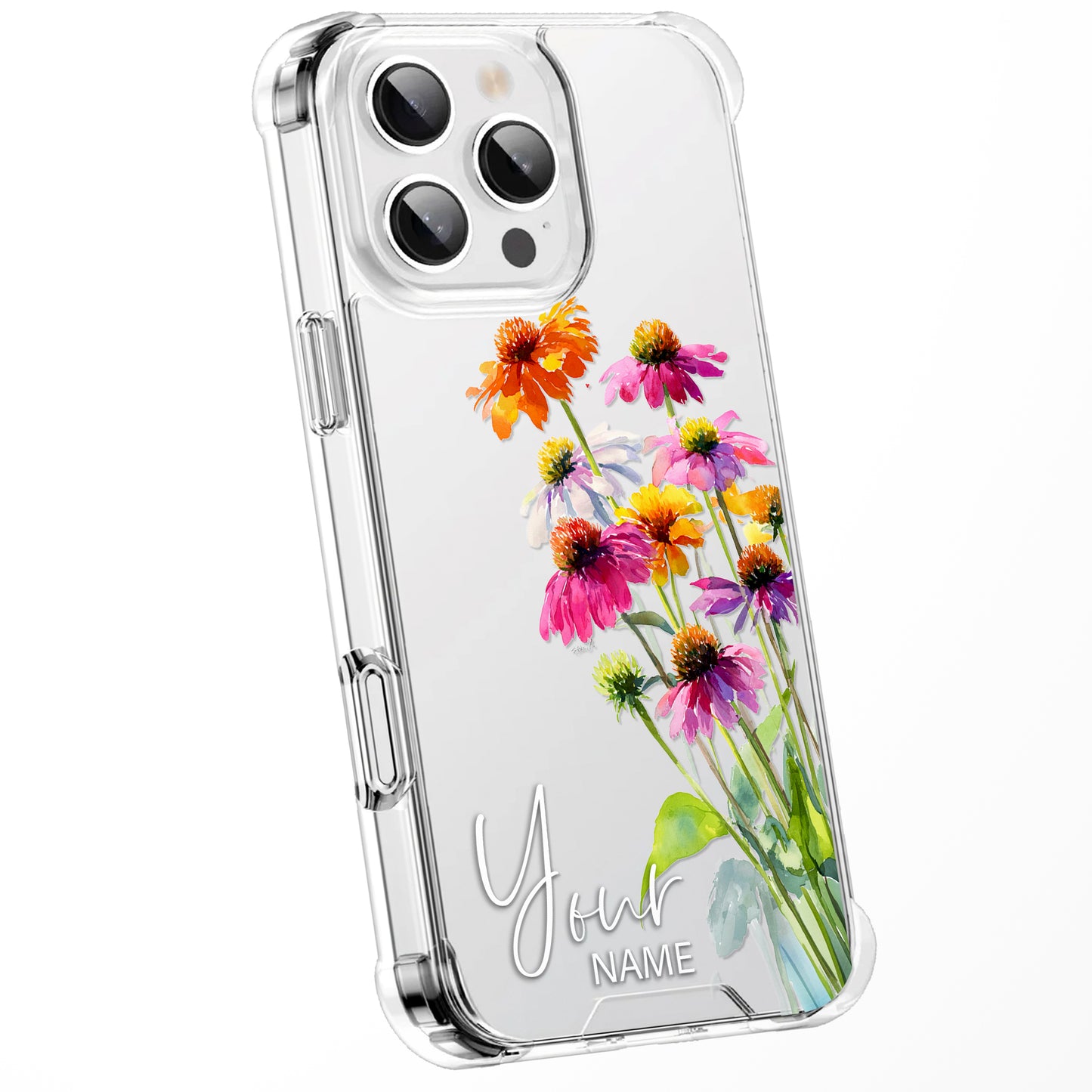 Personalised Floral Phone Case Custom Watercolour Pressed Flowers Luxury Cover, CLEAR Cover Roses iPhone 16 15 13 12 11 Plus Pro Samsung