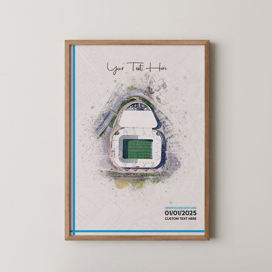 Coventry City, 'CBS Arena' Football Stadium Poster Artwork, Personalised Watercolour Art Print, Custom Aerial Layout - Framing options available ANY STADIUM Worldwide.