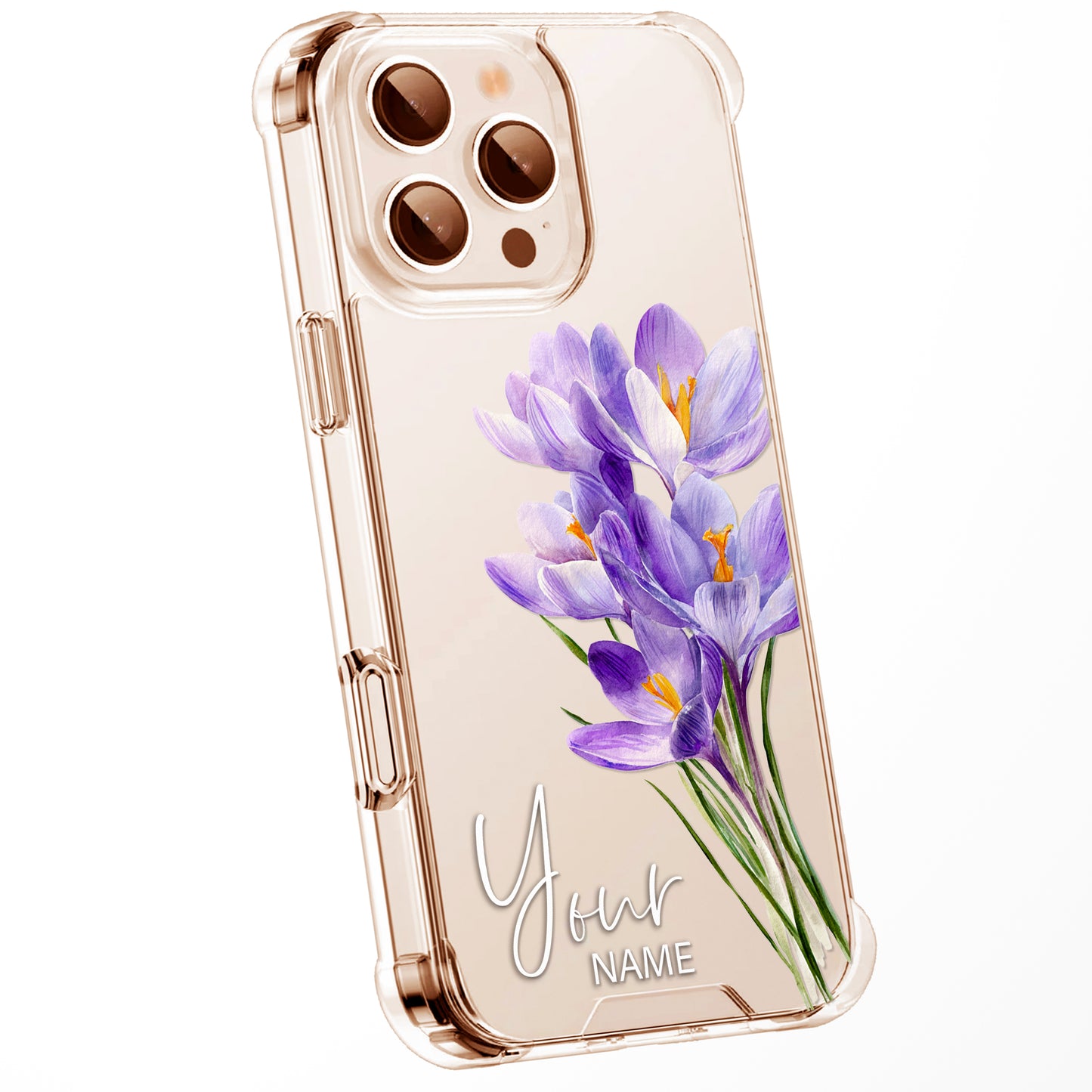 Personalised Floral Phone Case Custom Watercolour Pressed Flowers Luxury Cover, CLEAR Cover Roses iPhone 16 15 13 12 11 Plus Pro Samsung