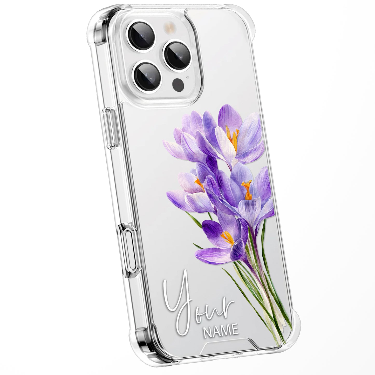 Personalised Floral Phone Case Custom Watercolour Pressed Flowers Luxury Cover, CLEAR Cover Roses iPhone 16 15 13 12 11 Plus Pro Samsung