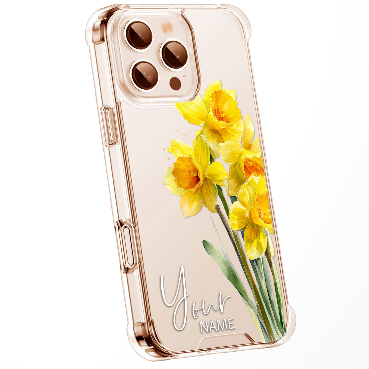 Personalised Floral Phone Case Custom Watercolour Pressed Flowers Luxury Cover, CLEAR Cover Roses iPhone 16 15 13 12 11 Plus Pro Samsung