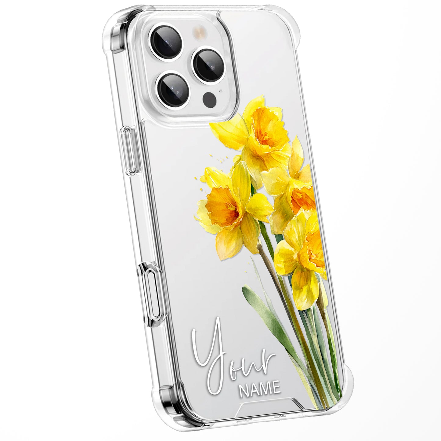 Personalised Floral Phone Case Custom Watercolour Pressed Flowers Luxury Cover, CLEAR Cover Roses iPhone 16 15 13 12 11 Plus Pro Samsung