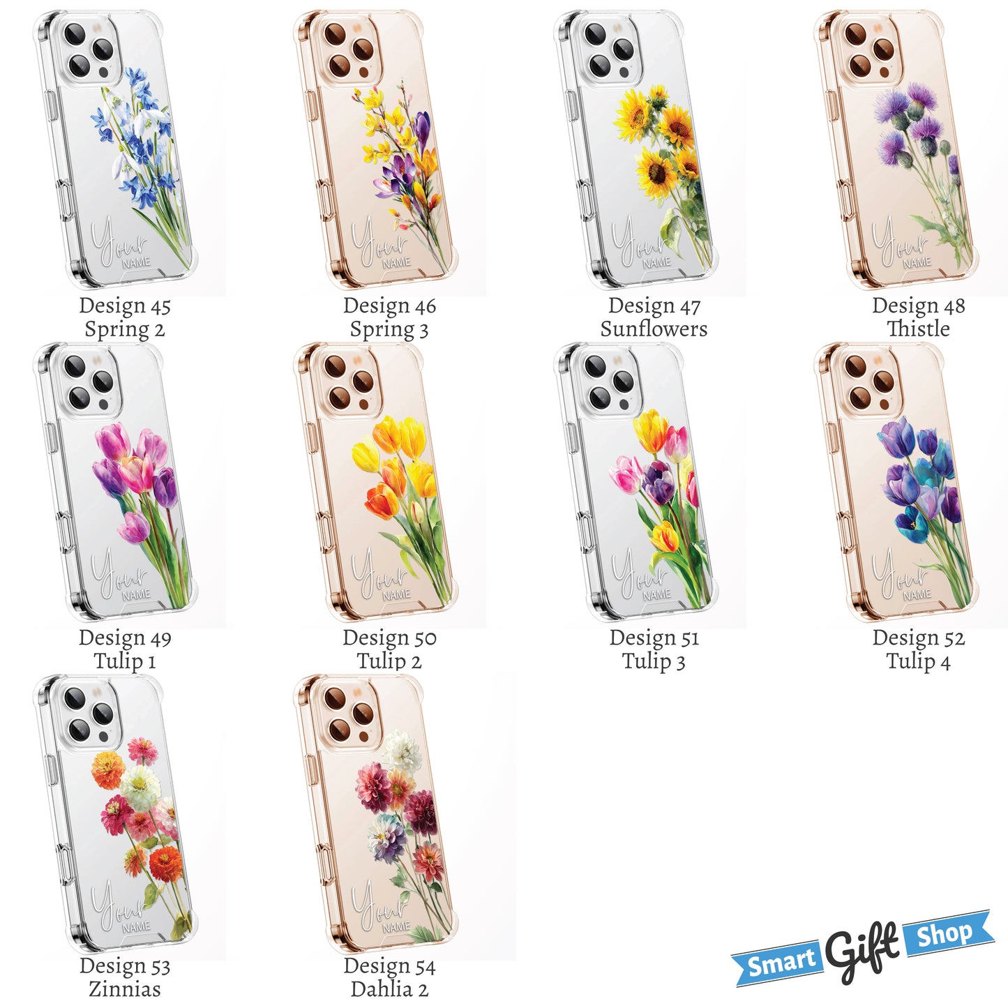 Personalised Floral Phone Case Custom Watercolour Pressed Flowers Luxury Cover, CLEAR Cover Roses iPhone 16 15 13 12 11 Plus Pro Samsung