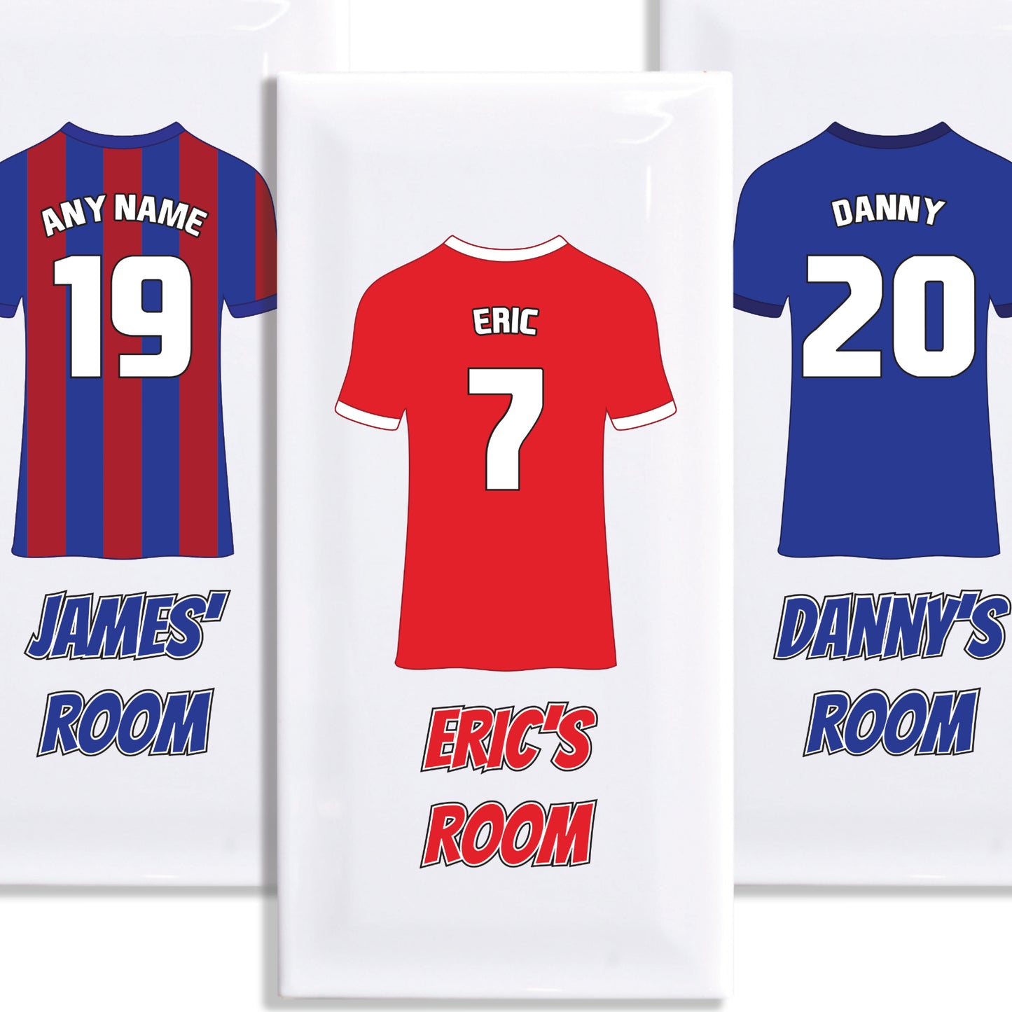 Personalised Premium Ceramic Children's Football Door Plaque - Premier Championship Football Team Shirt Style