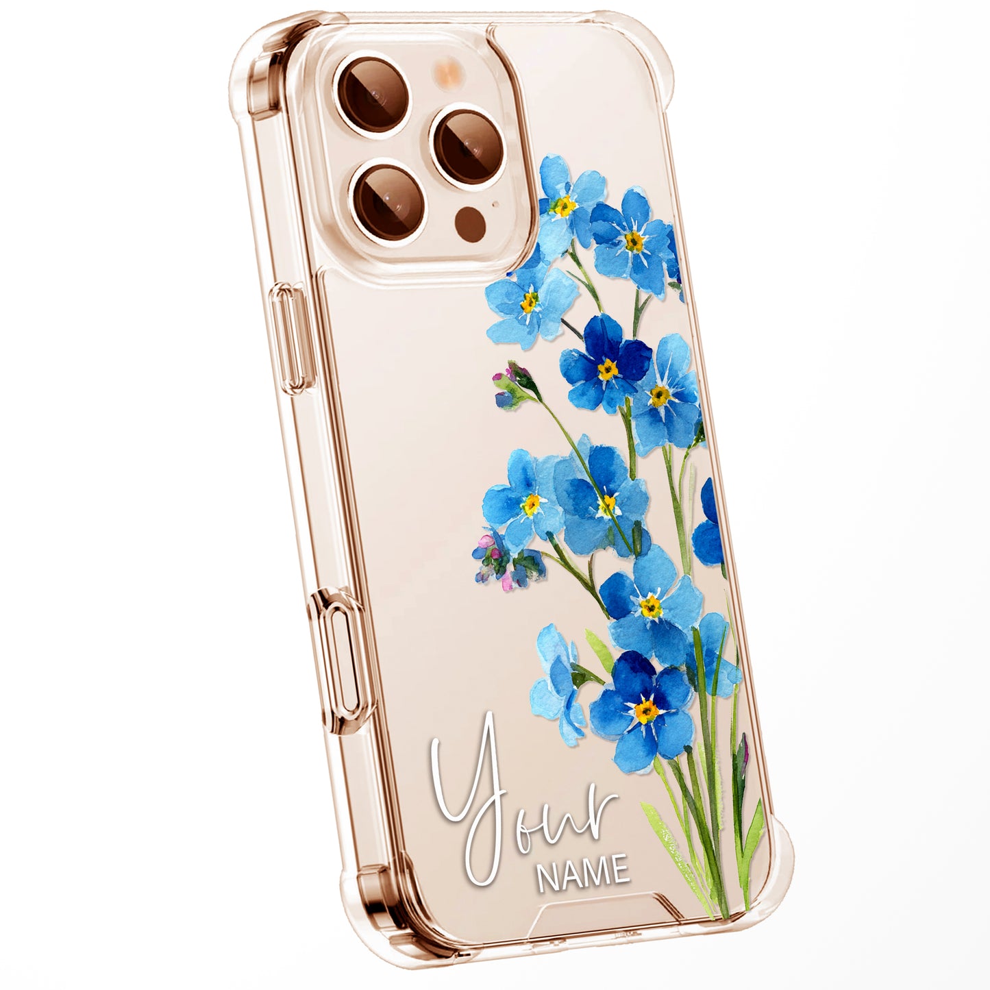 Personalised Floral Phone Case Custom Watercolour Pressed Flowers Luxury Cover, CLEAR Cover Roses iPhone 16 15 13 12 11 Plus Pro Samsung
