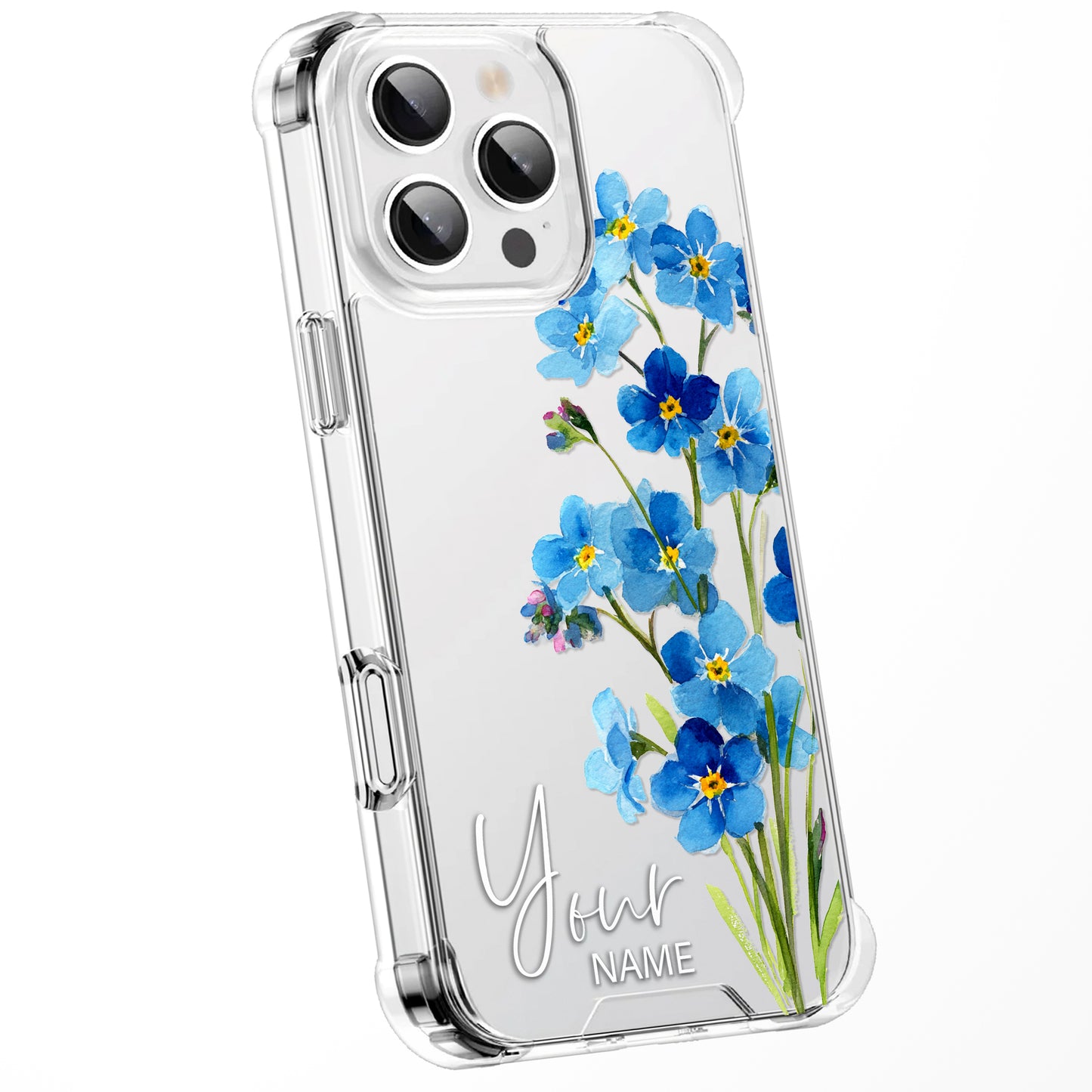 Personalised Floral Phone Case Custom Watercolour Pressed Flowers Luxury Cover, CLEAR Cover Roses iPhone 16 15 13 12 11 Plus Pro Samsung