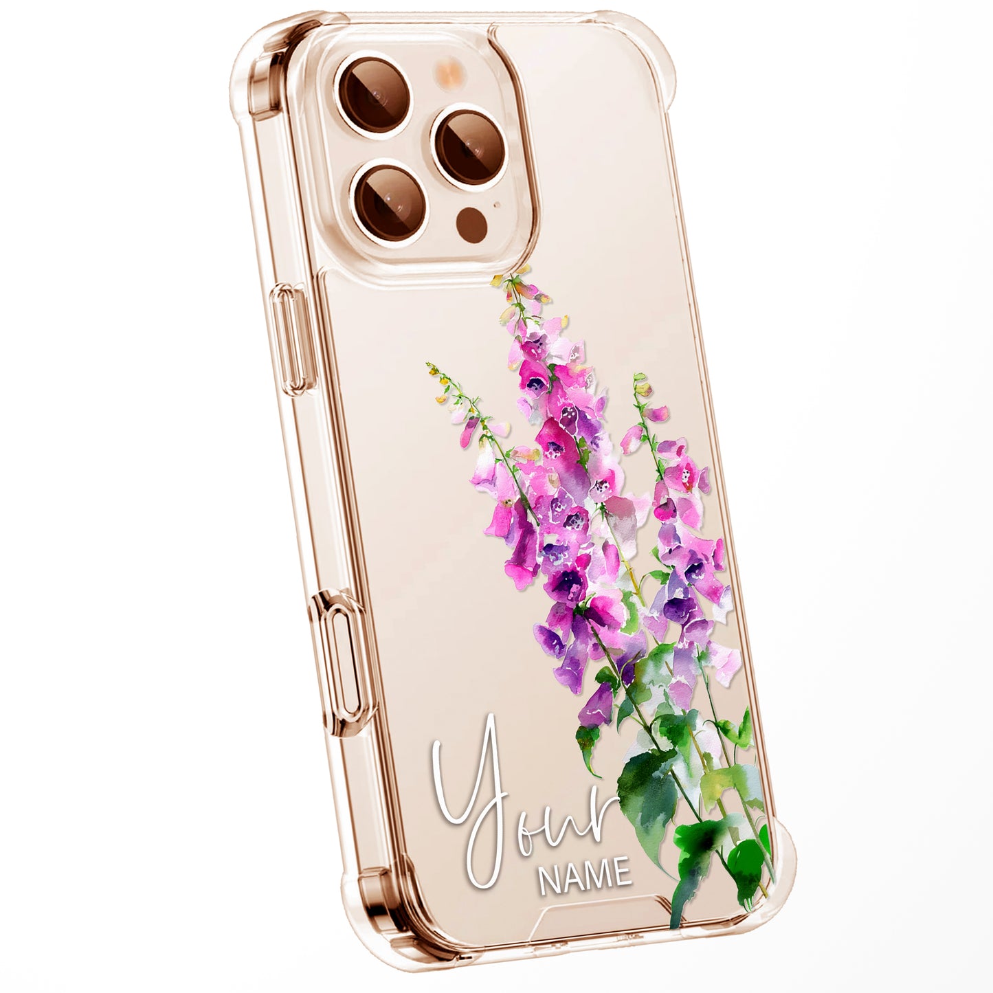 Personalised Floral Phone Case Custom Watercolour Pressed Flowers Luxury Cover, CLEAR Cover Roses iPhone 16 15 13 12 11 Plus Pro Samsung