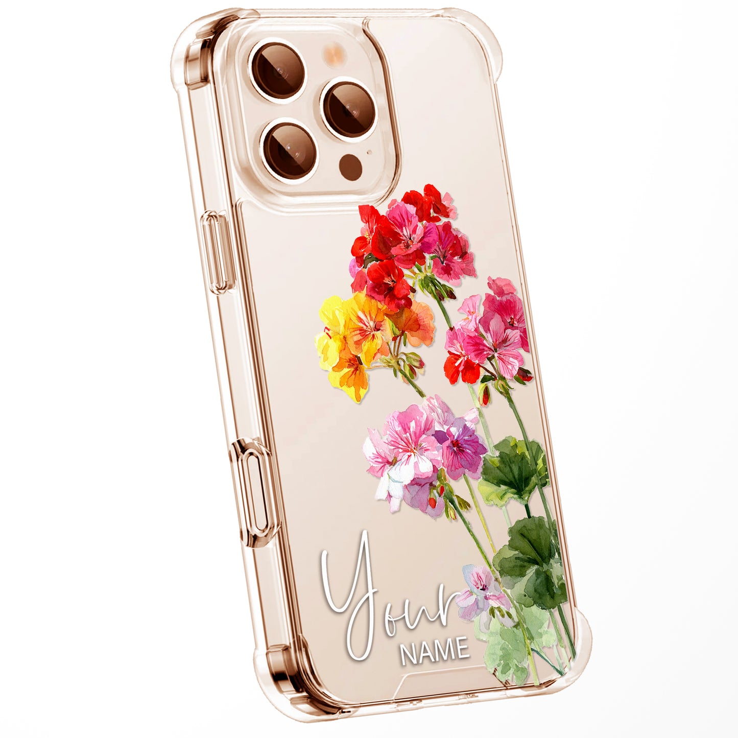 Personalised Floral Phone Case Custom Watercolour Pressed Flowers Luxury Cover, CLEAR Cover Roses iPhone 16 15 13 12 11 Plus Pro Samsung