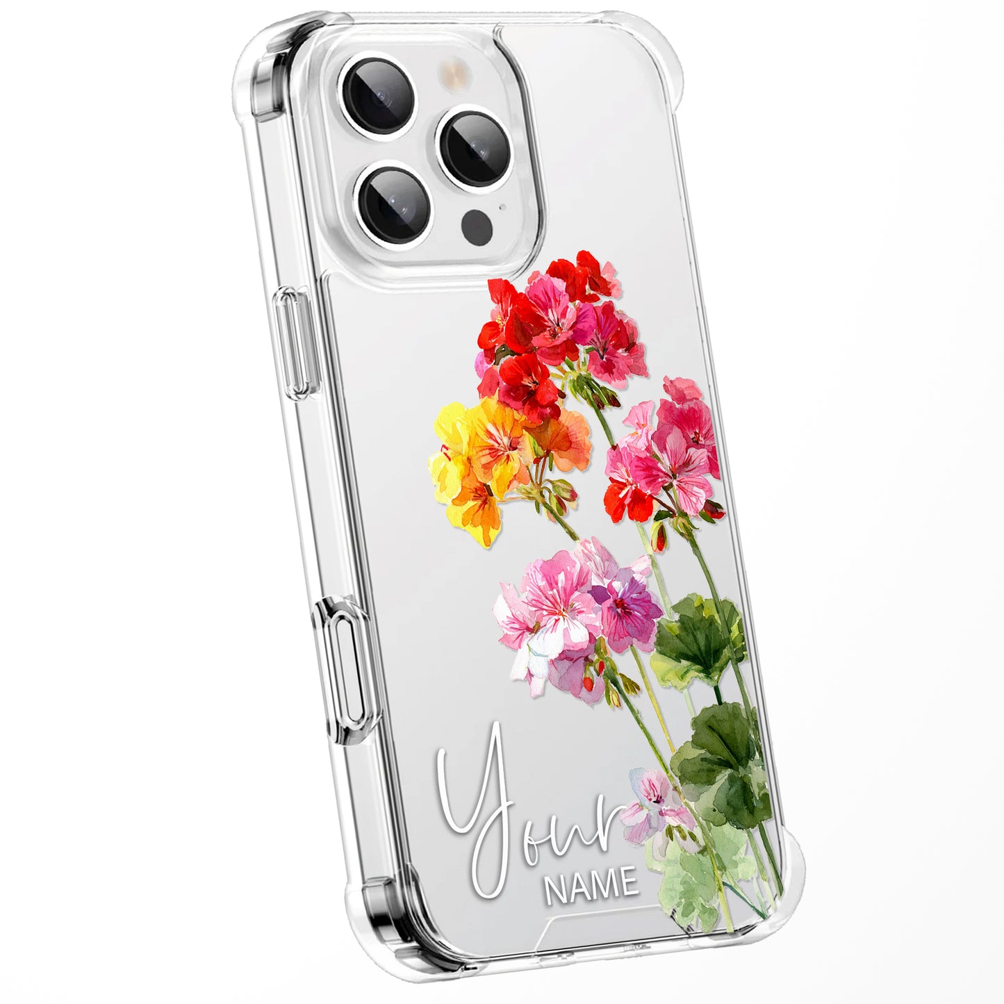 Personalised Floral Phone Case Custom Watercolour Pressed Flowers Luxury Cover, CLEAR Cover Roses iPhone 16 15 13 12 11 Plus Pro Samsung