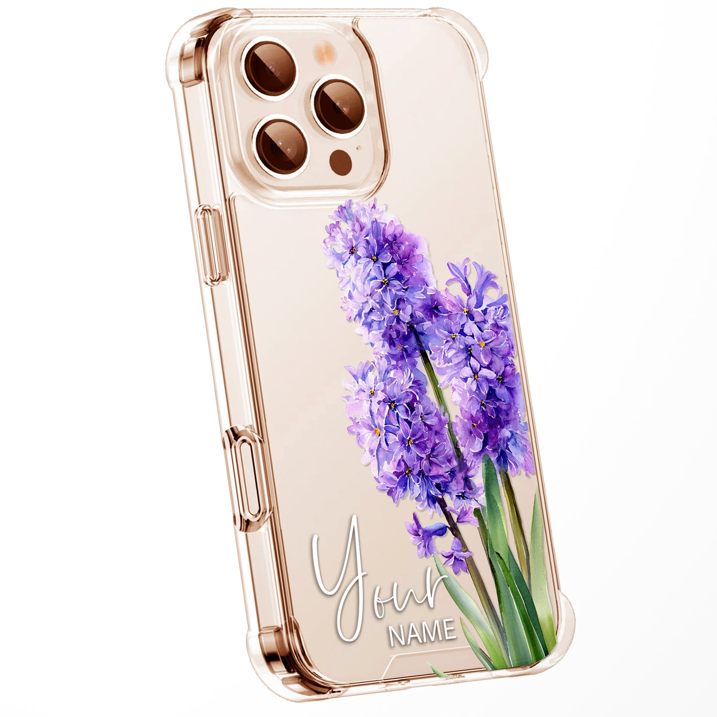 Personalised Floral Phone Case Custom Watercolour Pressed Flowers Luxury Cover, CLEAR Cover Roses iPhone 16 15 13 12 11 Plus Pro Samsung