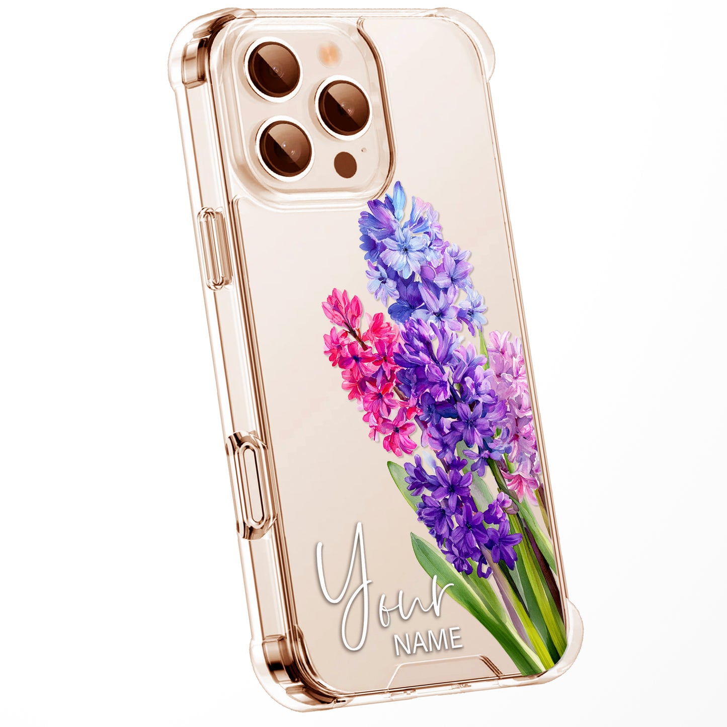 Personalised Floral Phone Case Custom Watercolour Pressed Flowers Luxury Cover, CLEAR Cover Roses iPhone 16 15 13 12 11 Plus Pro Samsung