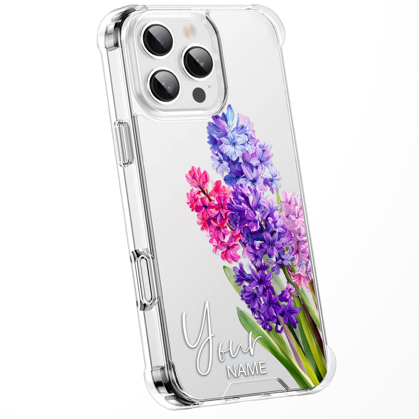 Personalised Floral Phone Case Custom Watercolour Pressed Flowers Luxury Cover, CLEAR Cover Roses iPhone 16 15 13 12 11 Plus Pro Samsung