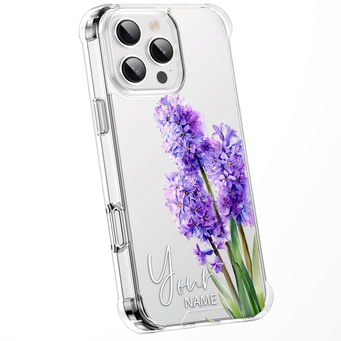 Personalised Floral Phone Case Custom Watercolour Pressed Flowers Luxury Cover, CLEAR Cover Roses iPhone 16 15 13 12 11 Plus Pro Samsung