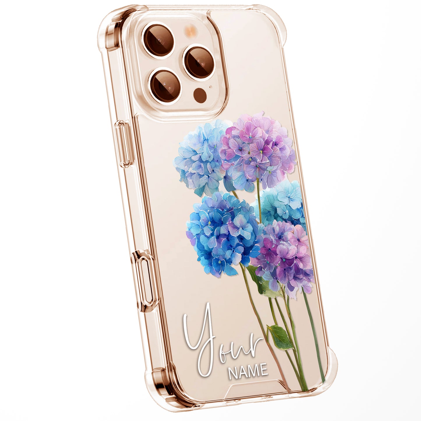 Personalised Floral Phone Case Custom Watercolour Pressed Flowers Luxury Cover, CLEAR Cover Roses iPhone 16 15 13 12 11 Plus Pro Samsung