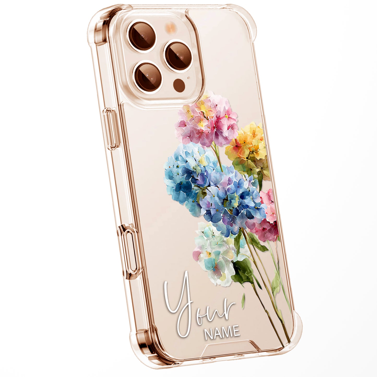 Personalised Floral Phone Case Custom Watercolour Pressed Flowers Luxury Cover, CLEAR Cover Roses iPhone 16 15 13 12 11 Plus Pro Samsung